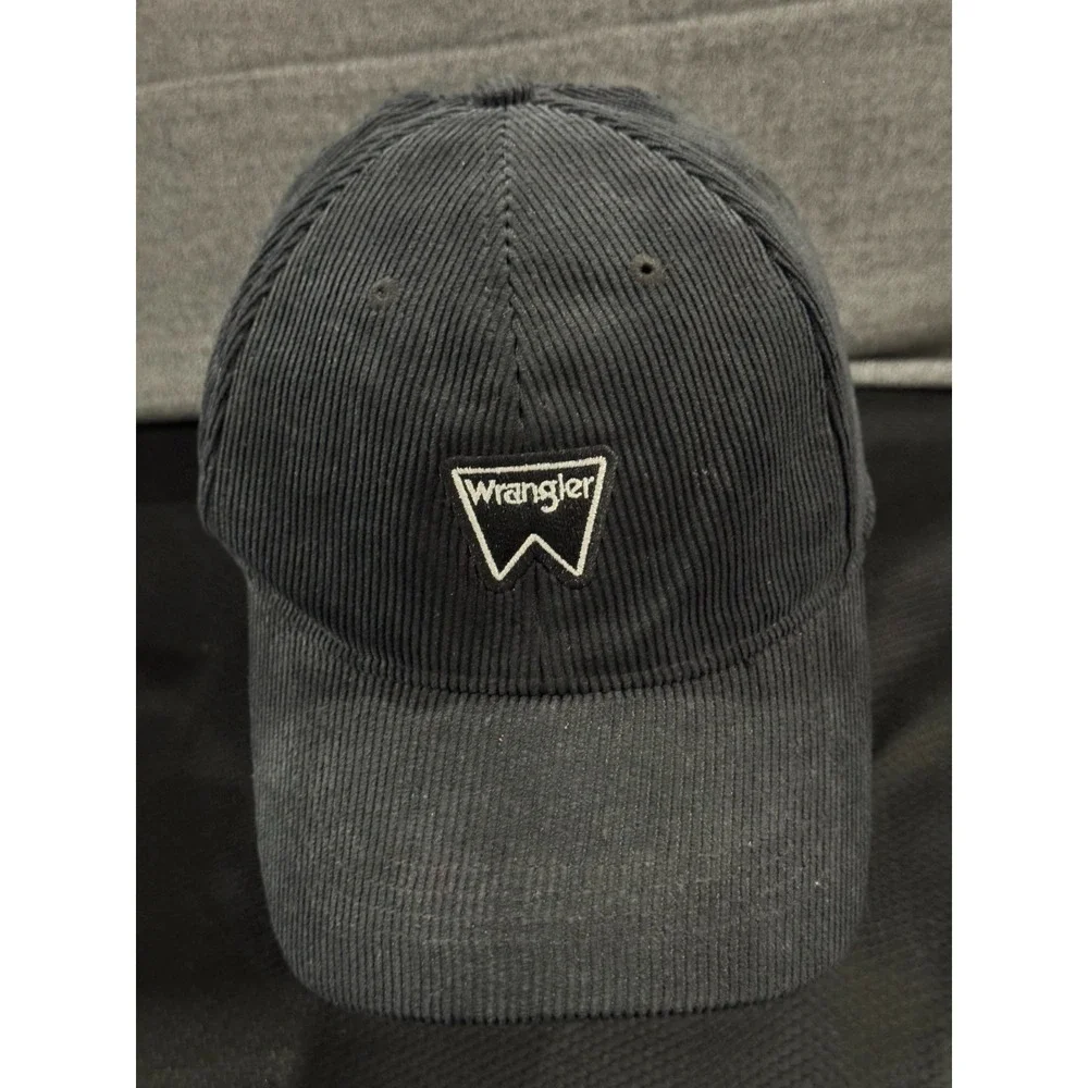 Wrangler Corduroy Cap Men's One Size Black Embroidered Logo Adjustable Strap Hat